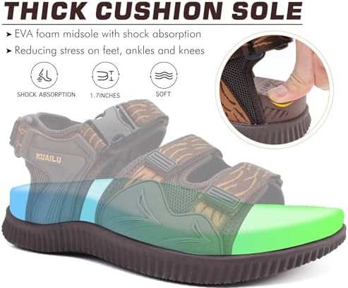 KuaiLu Mens Hiking Sandals With Arch Support Orthopedic Walking Recovery Sandals For Plantar Fasciitis Open Toe Summer Athletic Sport Comfortable Cushion Breathable Outdoor Water Sandals Size7-13