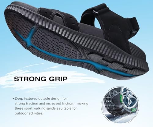 KuaiLu Mens Hiking Sandals With Arch Support Sport Recovery Athletic Walking Sandals For Man Outdoor Summer Casual Thick Cushion Beach Water Fisherman Sandal Size 7-15
