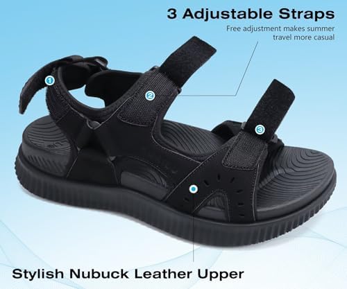 KuaiLu Mens Hiking Sandals With Arch Support Sport Recovery Athletic Walking Sandals For Man Outdoor Summer Casual Thick Cushion Beach Water Fisherman Sandal Size 7-15