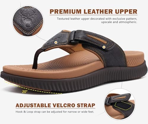 KuaiLu Mens Orthotic Flip Flops Men's Recovery Walking Sandals Adjustable Thick Athletic Cushion Sport Slides For Man Water Resistant & Lightweight Soft Comfort Fit & Arch Support