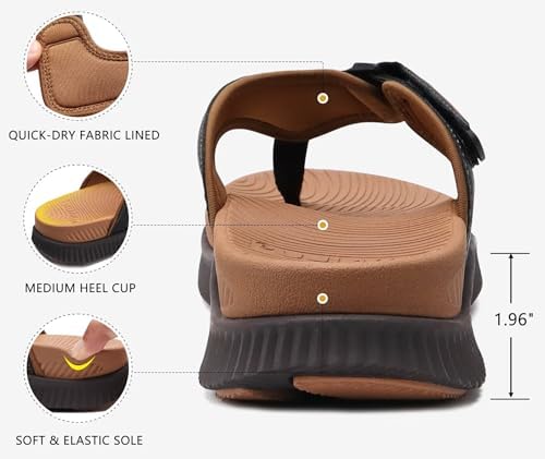 KuaiLu Mens Orthotic Flip Flops Men's Recovery Walking Sandals Adjustable Thick Athletic Cushion Sport Slides For Man Water Resistant & Lightweight Soft Comfort Fit & Arch Support