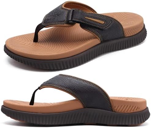 KuaiLu Mens Orthotic Flip Flops Men's Recovery Walking Sandals Adjustable Thick Athletic Cushion Sport Slides for Man Water Resistant & Lightweight Soft Comfort Fit & Arch Support