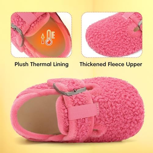 L-RUN Cozy Toddler Slippers Non-slip Boys Girls House Slippers Wide Kids Winter Shoes Warm Adjustable Strap Home Shoes