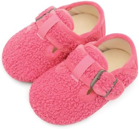 L-RUN Cozy Toddler Slippers Non-slip Boys Girls House Slippers Wide Kids Winter Shoes Warm Adjustable Strap Home Shoes