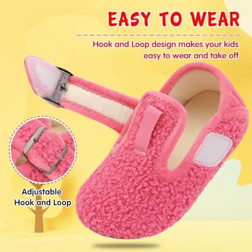 L-RUN Toddler Slippers Wide Cozy Boys Girls House Slippers Non-slip Kids Soft Plush Indoor House Shoes For Winter Warm