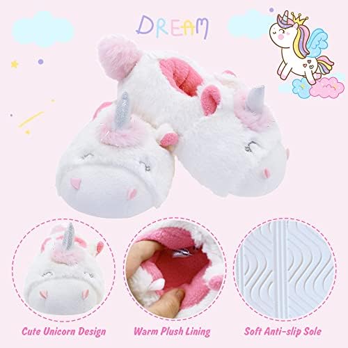 LA PLAGE Girls Unicorn Slippers For Toddler Kid Comfortable Wave-like Cozy Soft House Slippers For Toddler Girl