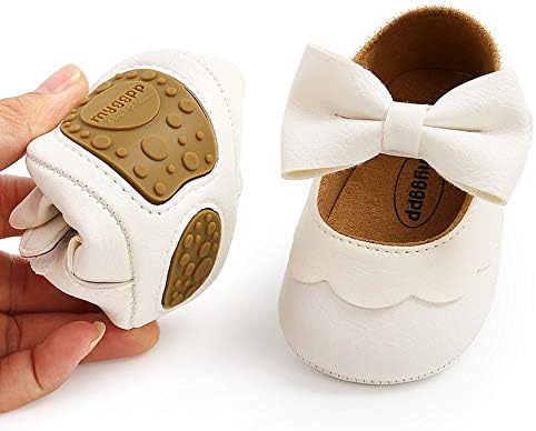 LAFEGEN Baby Girls Mary Jane Flats With Bownot Non Slip Soft Sole PU Leather Newborn Infant Toddler First Walker Cirb Dress Shoes