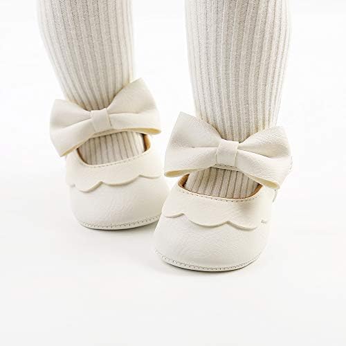 LAFEGEN Baby Girls Mary Jane Flats With Bownot Non Slip Soft Sole PU Leather Newborn Infant Toddler First Walker Cirb Dress Shoes