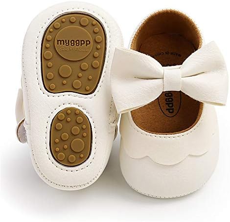 LAFEGEN Baby Girls Mary Jane Flats with Bownot Non Slip Soft Sole PU Leather Newborn Infant Toddler First Walker Cirb Dress Shoes