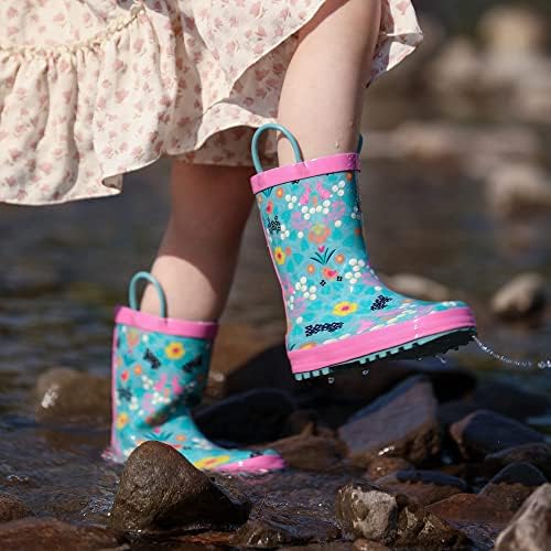 Landchief Toddler Rain Boots Kids Rain Boots Waterproof Rubber Boots For Girls And Boys With Fun Patterns And Easy-On Handles