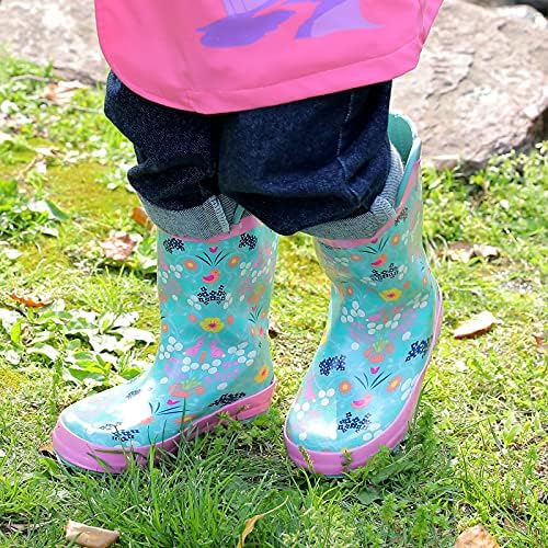 Landchief Toddler Rain Boots Kids Rain Boots Waterproof Rubber Boots For Girls And Boys With Fun Patterns And Easy-On Handles