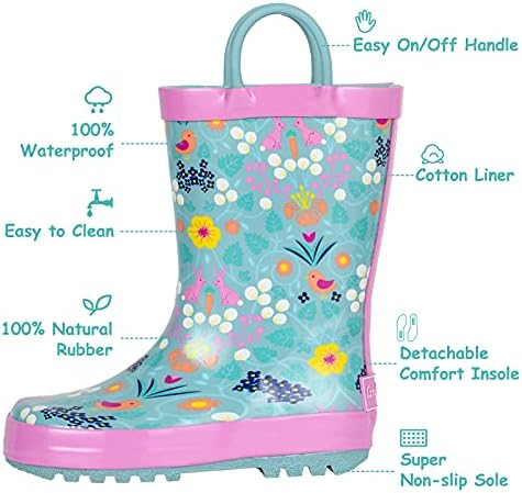 Landchief Toddler Rain Boots Kids Rain Boots Waterproof Rubber Boots For Girls And Boys With Fun Patterns And Easy-On Handles