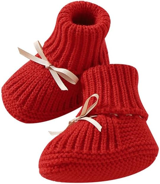 LAWKUL Baby Booties Newborn Babe First Walkers Non-Slip Stay On Boots Crib Shoes Sock Warm Knit Booties for Infant Boy Girl