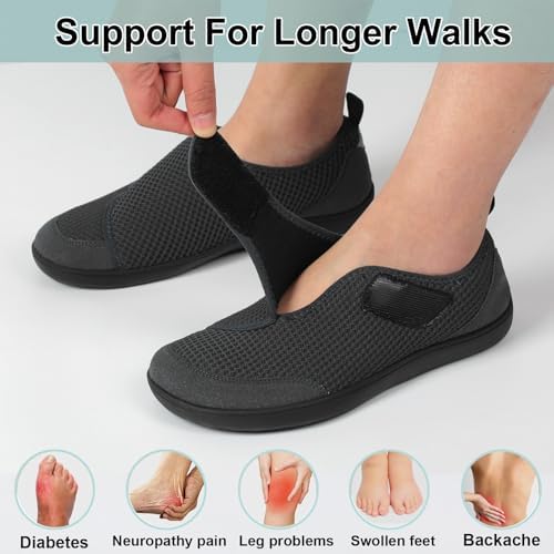 LeIsfIt Mens Walking Shoes Wide Diabetic Shoes Adjustable Barefoot Shoes Breathable Zero Drop Shoes Wide Width Arthritis Edema Shoes