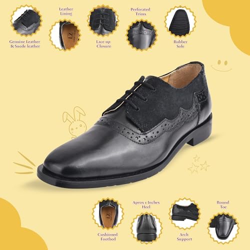 LIBERTYZENO Boys Plain & EEL Print Genuine Leather Kids & Toddlers Lace Up Oxford Dress Shoes For Prom Graduation