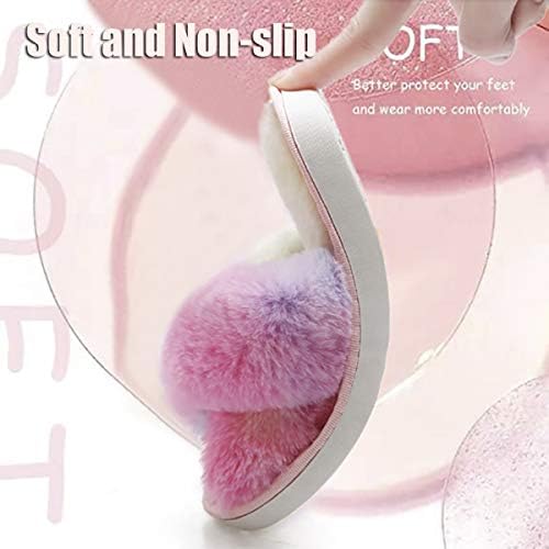 LightFun Girl's Fuzzy Fluffy Furry Slippers Fur Flip Flop Open Toe Kids Slippers Cross Band Shoes Slides For Girls House Home Indoor Outdoor