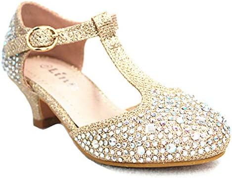 Link Jemma-12K Girls Youth Pageant Jewel Rhine Stone Mary Jane High Heel Dress Shoes