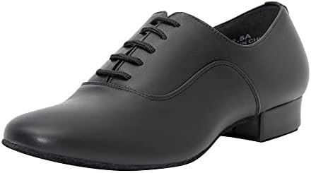 Linodes Men's Latin Dance Shoes 1 Inch Leather Sole Ballroom Salsa Tango Waltz Character Shoe