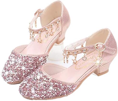 Little Kids Girls Dress Pumps Glitter Sequins Princess Low Heels Mary Jane Party Dance Shoes Rhinestone Sandals