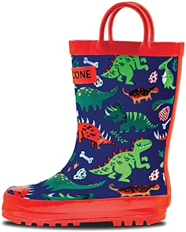 Lone Cone Kids Rain Boots for Girls & Boys – Waterproof Natural Rubber Toddler Rain Boots with Non-Slip Outsole & Easy Pull Handles – Solid Pattern & Glitter Designs