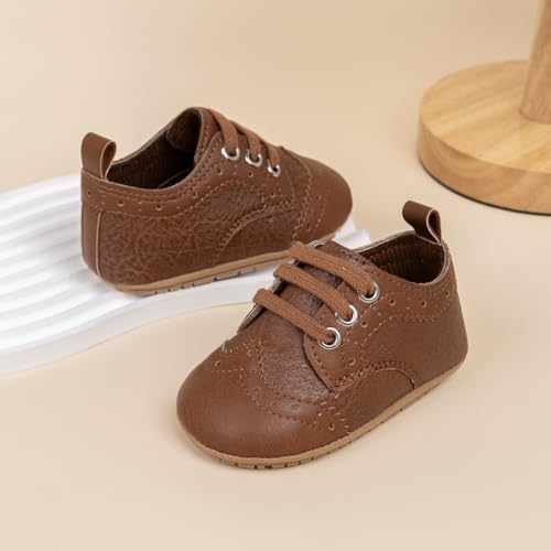 LONSOEN Baby Oxford Dress Shoes Infant Toddler Wingtip Crib First Walking Shoes