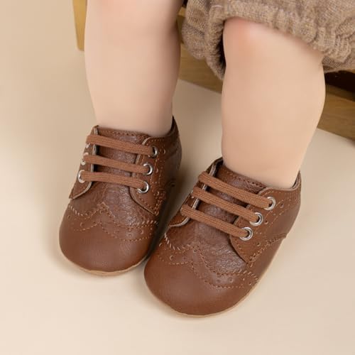 LONSOEN Baby Oxford Dress Shoes Infant Toddler Wingtip Crib First Walking Shoes