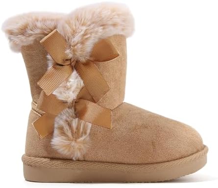 LONSOEN Kids Girls Boys Winter Warm Boots Suede Lightweight Faux Fur Lined Mid Calf Snow Boots For Toddler/Little Kid