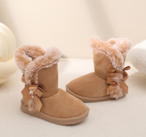 LONSOEN Kids Girls Boys Winter Warm Boots Suede Lightweight Faux Fur Lined Mid Calf Snow Boots For Toddler/Little Kid