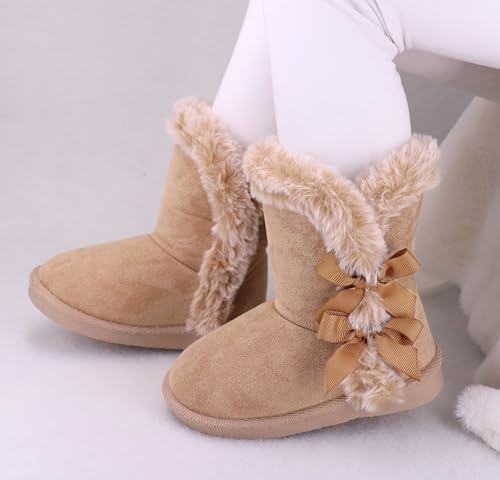 LONSOEN Kids Girls Boys Winter Warm Boots Suede Lightweight Faux Fur Lined Mid Calf Snow Boots For Toddler/Little Kid