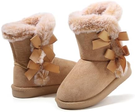 LONSOEN Kids Girls Boys Winter Warm Boots Suede Lightweight Faux Fur Lined Mid Calf Snow Boots for Toddler/Little Kid