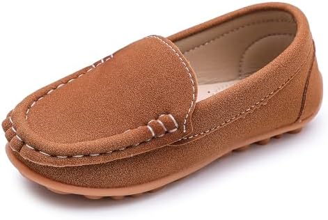 LONSOEN Toddler Little Kids Slip-On Loafers Synthetic Suede Moccasin Driving Shoes Non-Slip Rubber Outsole Lightweight Casual/Dress Boat Shoes For Boys & Girls