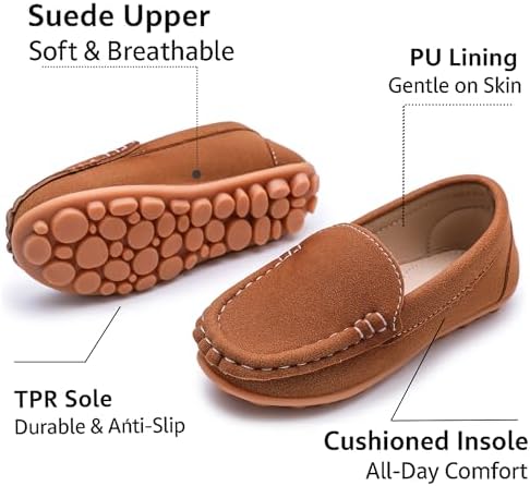 LONSOEN Toddler Little Kids Slip-On Loafers Synthetic Suede Moccasin Driving Shoes Non-Slip Rubber Outsole Lightweight Casual/Dress Boat Shoes For Boys & Girls