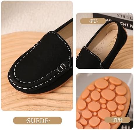 LONSOEN Toddler Little Kids Slip-On Loafers Synthetic Suede Moccasin Driving Shoes Non-Slip Rubber Outsole Lightweight Casual/Dress Boat Shoes For Boys & Girls