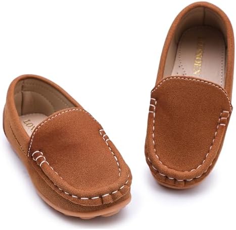 LONSOEN Toddler Little Kids Slip-On Loafers Synthetic Suede Moccasin Driving Shoes Non-Slip Rubber Outsole Lightweight Casual/Dress Boat Shoes for Boys & Girls