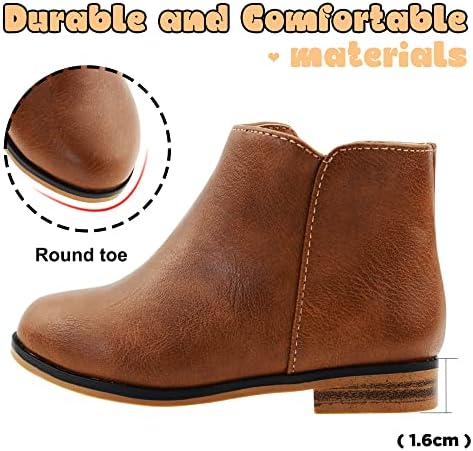 LseLom Girls Ankle Boots For Toddler/Little Kids - Brown Suede Zipper Low-Top Flat Heel Casual