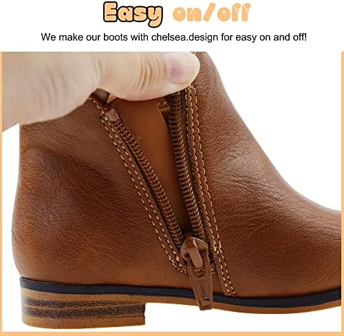 LseLom Girls Ankle Boots For Toddler/Little Kids - Brown Suede Zipper Low-Top Flat Heel Casual