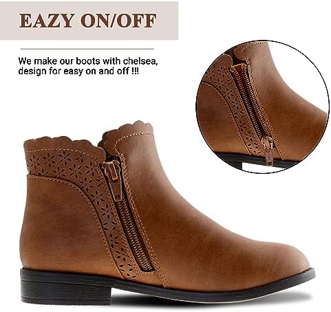 LseLom Girls Ankle Boots Kids Ankle Booties Bow Side Zipper Low Heel Outdoor Warm Shoes For Little Kids/Big Kids