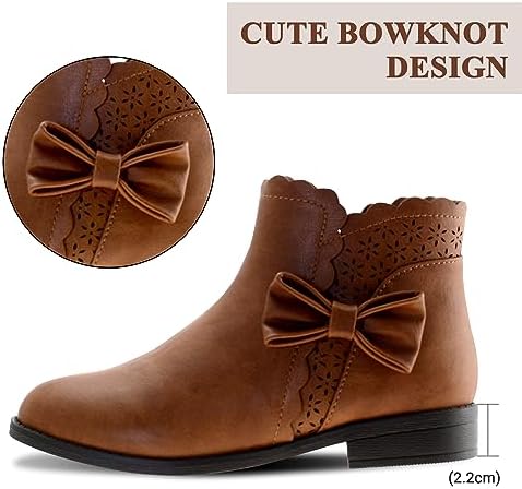 LseLom Girls Ankle Boots Kids Ankle Booties Bow Side Zipper Low Heel Outdoor Warm Shoes For Little Kids/Big Kids