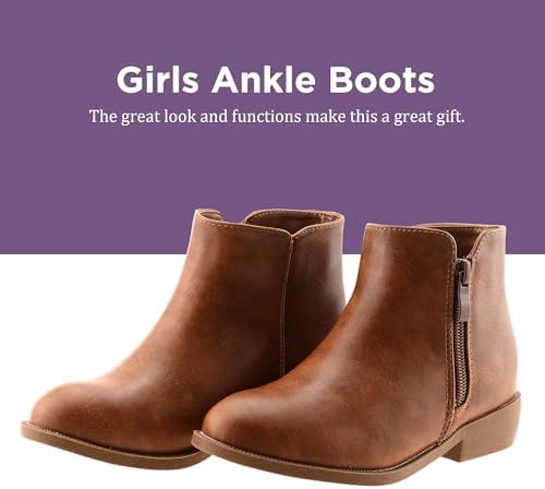 LseLom Girls Ankle Boots Low Heel Side Zipper Fall Winter Booties Outdoor Shoes For Little Kids/Big Kids