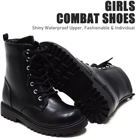 LseLom Girls Boys Side Zipper Combat Ankle Boots For Little Big Kid