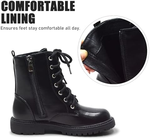 LseLom Girls Boys Side Zipper Combat Ankle Boots For Little Big Kid