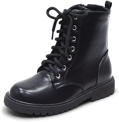 LseLom Girls Boys Side Zipper Combat Ankle Boots for Little Big Kid