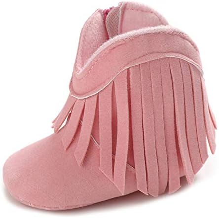 Meckior Baby Girls Cowboy Tassel Boots Side Zipper Moccasins Soft Bottom Non-Slip Toddler Shoe