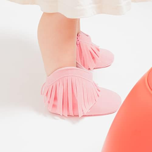 Meckior Baby Girls Cowboy Tassel Boots Side Zipper Moccasins Soft Bottom Non-Slip Toddler Shoe