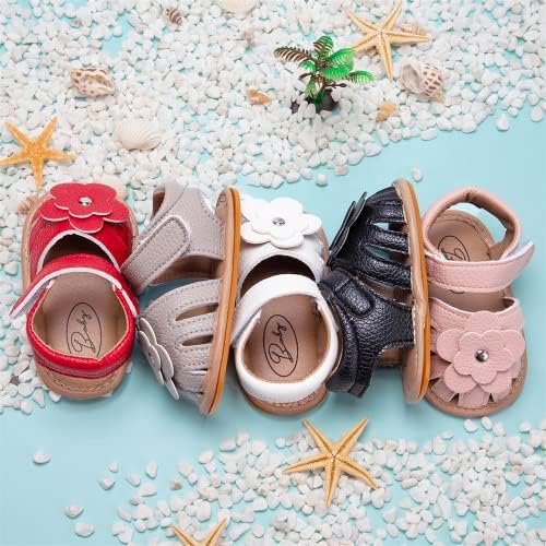 Meckior Baby Toddler Infant Girls PU Leather Soft Open Toe Summer Sandals Flower Princess Flat Shoes
