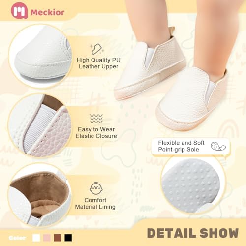 Meckior Infant Baby Girls Boys Canvas Shoes Soft Sole Toddler Slip On Newborn Crib Moccasins Casual Sneaker Austin Boy's Flat Lazy Loafers First Walkers Skate Shoe