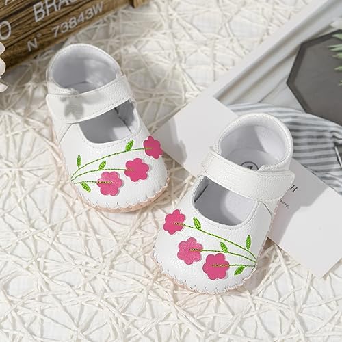 Meckior Infant Baby Girls Boys Handmade Princess Flats Toddler First Walkers Soft PU Leather Non-Slip Crib Wedding Dress Shoes