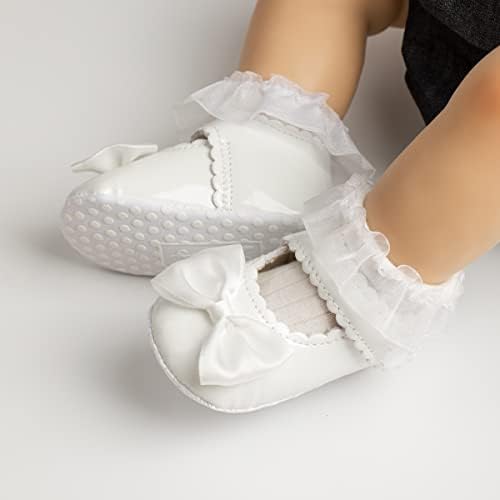 Meckior Infant Baby Girls Soft Sole Bowknot Princess Wedding Dress Mary Jane Flats Prewalker Newborn Light Baby Sneaker Shoes