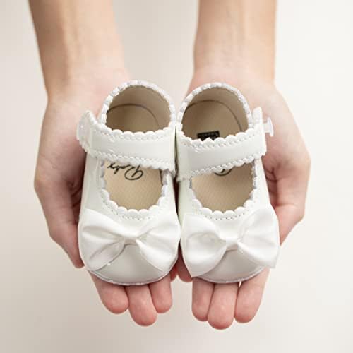 Meckior Infant Baby Girls Soft Sole Bowknot Princess Wedding Dress Mary Jane Flats Prewalker Newborn Light Baby Sneaker Shoes