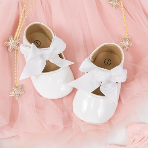 Meckior Infant Baby Girls Soft Sole Bowknot Princess Wedding Dress Mary Jane Flats Prewalker Newborn Light Baby Sneaker Shoes